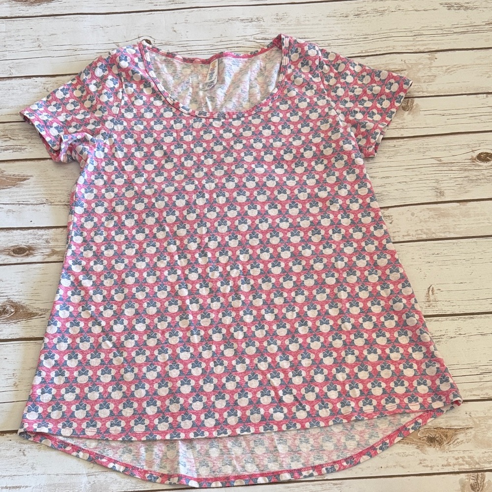 LuLaRoe Pink and Gray Minnie Mouse Patterned Top